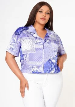 Plus Size Satin Bandana Patchwork Shirt -Asoph Sales Shop 2022629 001 2