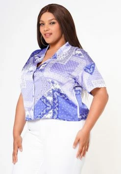 Plus Size Satin Bandana Patchwork Shirt -Asoph Sales Shop 2022629 001 3