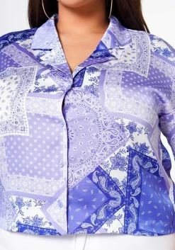 Plus Size Satin Bandana Patchwork Shirt -Asoph Sales Shop 2022629 001 5