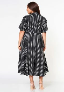 Plus Size Polka Dot Print Bow Collar Flare Dress -Asoph Sales Shop 2022634 001 3