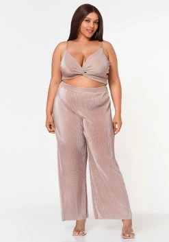 Plus Size Pleated Twist Hem Cami Top & Flare Pants Set -Asoph Sales Shop 2022635 002 2