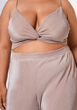 Plus Size Pleated Twist Hem Cami Top & Flare Pants Set -Asoph Sales Shop 2022635 002 5