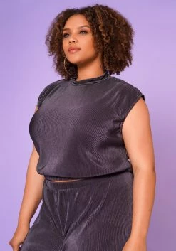 Plus Size Pleated Crewneck Blouse -Asoph Sales Shop 2022637 001 3