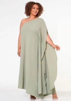 Plus Size One Shoulder Maxi Flare Dress