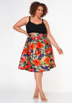 Plus Size Floral High Waist Flare Midi Skirt -Asoph Sales Shop 2022652 001 3
