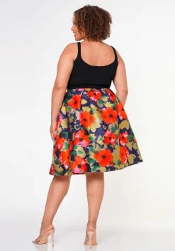 Plus Size Floral High Waist Flare Midi Skirt -Asoph Sales Shop 2022652 001 5