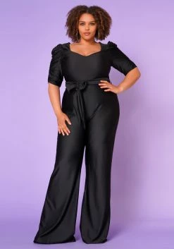 Plus Size Sweetheart Neck Satin Jumpsuit
