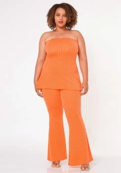 Plus Size Tube Top & Flare Leggings Ribbed Knit Set -Asoph Sales Shop 2022658 002 2
