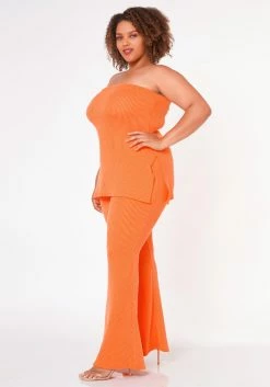 Plus Size Tube Top & Flare Leggings Ribbed Knit Set -Asoph Sales Shop 2022658 002 3