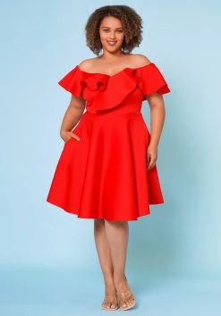 Plus Size Off Shoulder Ruffle Hem Dress -Asoph Sales Shop 2022662 002 2