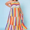 Plus Size Multi Stripe Halter Neck Flare Maxi Dress