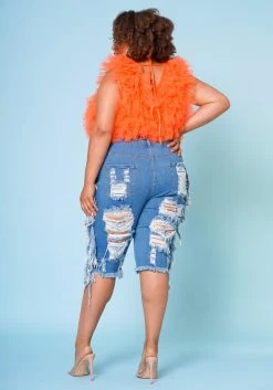 Plus Size Distressed High Waist Biker Shorts -Asoph Sales Shop 2022669 001 4