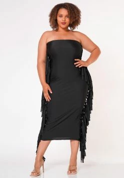 Plus Size Side Fringe Hem Bodycon Tube Dress