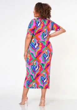Plus Size Abstract Pattern Button Front Midi Dress -Asoph Sales Shop 2022675 001 4