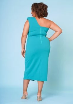 Plus Size Asymmetric One Sleeve Cocktail Midi Dress -Asoph Sales Shop 2022679 002 4