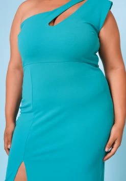 Plus Size Asymmetric One Sleeve Cocktail Midi Dress -Asoph Sales Shop 2022679 002 5