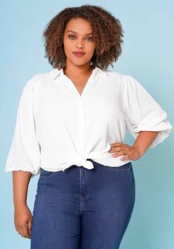 Plus Size Balloon Sleeve Button Down Blouse -Asoph Sales Shop 2022683 001 1