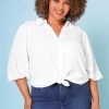 Plus Size Balloon Sleeve Button Down Blouse