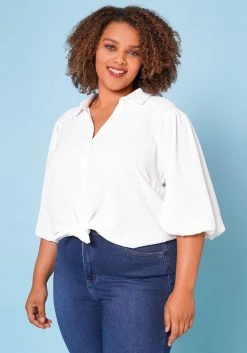 Plus Size Balloon Sleeve Button Down Blouse -Asoph Sales Shop 2022683 001 3