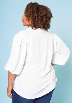 Plus Size Balloon Sleeve Button Down Blouse -Asoph Sales Shop 2022683 001 5