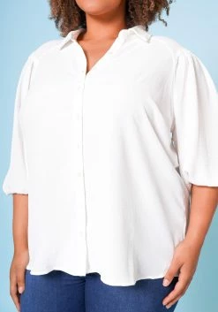 Plus Size Balloon Sleeve Button Down Blouse -Asoph Sales Shop 2022683 001 6