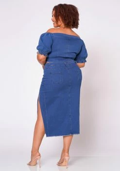 Plus Size Denim Off Shoulder Crop Top & Skirt Set 10 Plus Size Denim Off Shoulder Crop Top & Skirt Set -Asoph Sales Shop 2022691 001 5