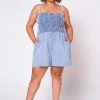 Plus Size Denim Smocked Romper