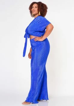 Plus Size Pleated Crop Top & Pants Set -Asoph Sales Shop 2022699 002 3