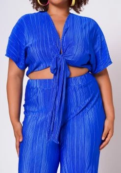 Plus Size Pleated Crop Top & Pants Set -Asoph Sales Shop 2022699 002 5