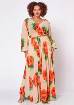 Plus Size Floral Maxi Chiffon Dress