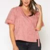 Nurode Plus Size Womens Fringe Trim Gingham Wrap Blouse