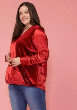 Pleione Plus Size Charmuese Contrast Cross Front Blouse