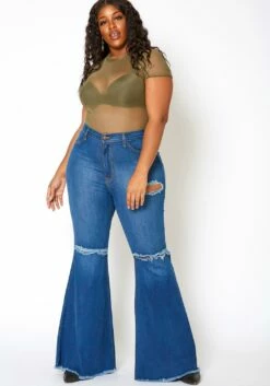 Vibrant Plus Size Womens Bold Flare Hem Denim Jean