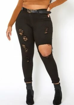 Vibrant Plus Size Womens Mid Rise Front Distressed Skinny Jeans -Asoph Sales Shop 2013656 001 0