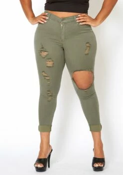 Vibrant Plus Size Womens Mid Rise Front Distressed Skinny Jeans -Asoph Sales Shop 2013656 125 0