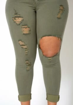 Vibrant Plus Size Womens Mid Rise Front Distressed Skinny Jeans -Asoph Sales Shop 2013656 125 3