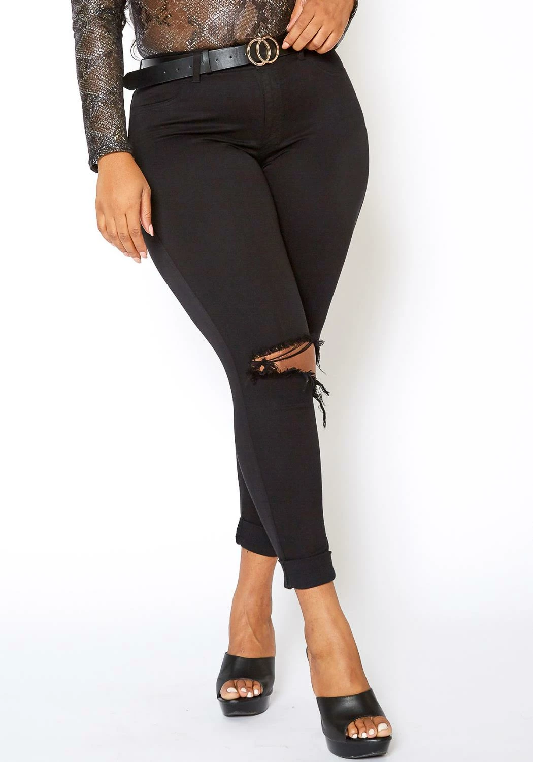 Vibrant Mid Rise Knee Distressed Plus Size Skinny Jean 2 Vibrant Mid Rise Knee Distressed Plus Size Skinny Jean - Image 2