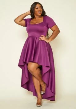 Asoph Plus Size Flattering Orange High Low Maxi Dress