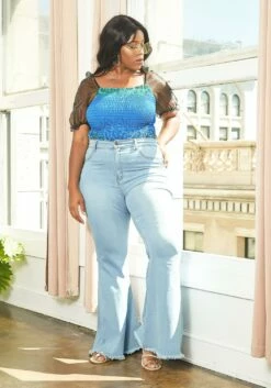 Vibrant Plus Size Classic Wash High Waist Bell Bottom Jeans -Asoph Sales Shop 2015374 940 1