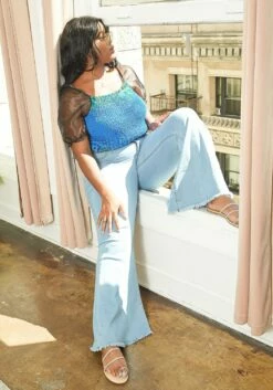 Vibrant Plus Size Classic Wash High Waist Bell Bottom Jeans