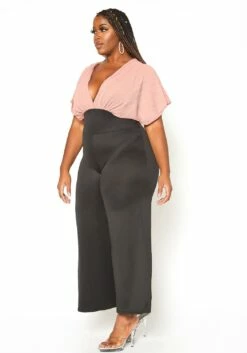 Asoph Plus Size Ribbed Knit Contrast Angel Sleeve Jumpsuit -Asoph Sales Shop 2016036 162 2