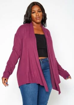 Asoph Plus Size Soft Knit Open Front Waterfall Drape Cardigan