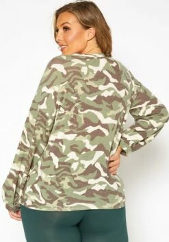 Asoph Plus Size Camo Print Crew Neck Sweater -Asoph Sales Shop 2017103 204 2