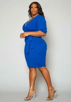 Plus Size V Neck Wrap Bodycon Mini Dress 7 Plus Size V Neck Wrap Bodycon Mini Dress -Asoph Sales Shop 2017244 001 2