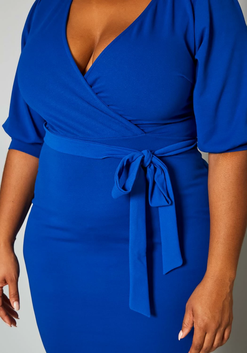 Plus Size V Neck Wrap Bodycon Mini Dress 5 Plus Size V Neck Wrap Bodycon Mini Dress - Image 5