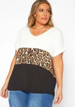 Asoph Plus Size Print Block Casual Tee Shirt