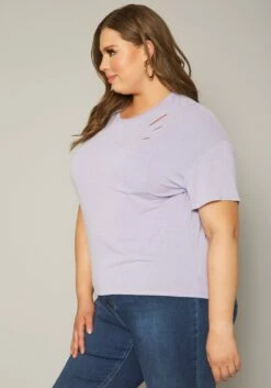 Plus Size Distressed Crew Neck Tee Shirt -Asoph Sales Shop 2017521 145 2