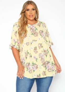 Asoph Plus Size Floral Print Relaxed Fit Tee Shirt