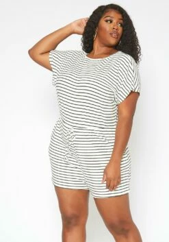 Asoph Plus Size Striped Relaxed Fit Romper