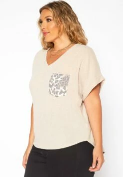 Asoph Plus Size Leopard Pocket Hem V Neck Shirt -Asoph Sales Shop 2017664 118 2